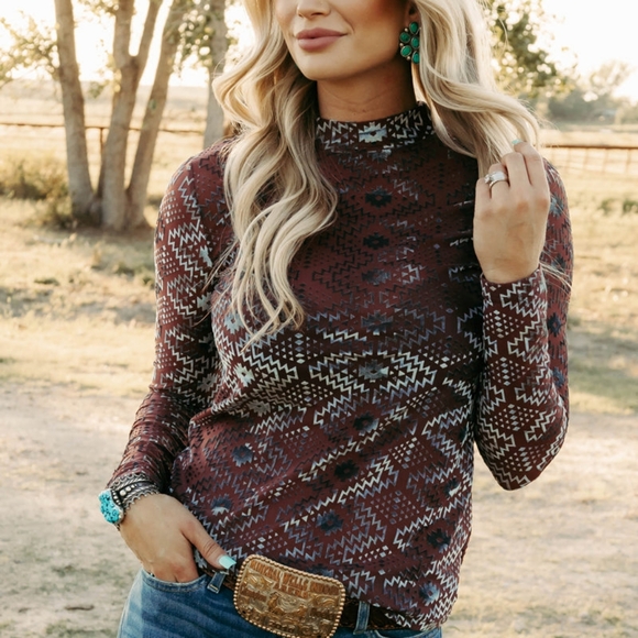 Velvet Burnout Mesh Top - Picture 1 of 3